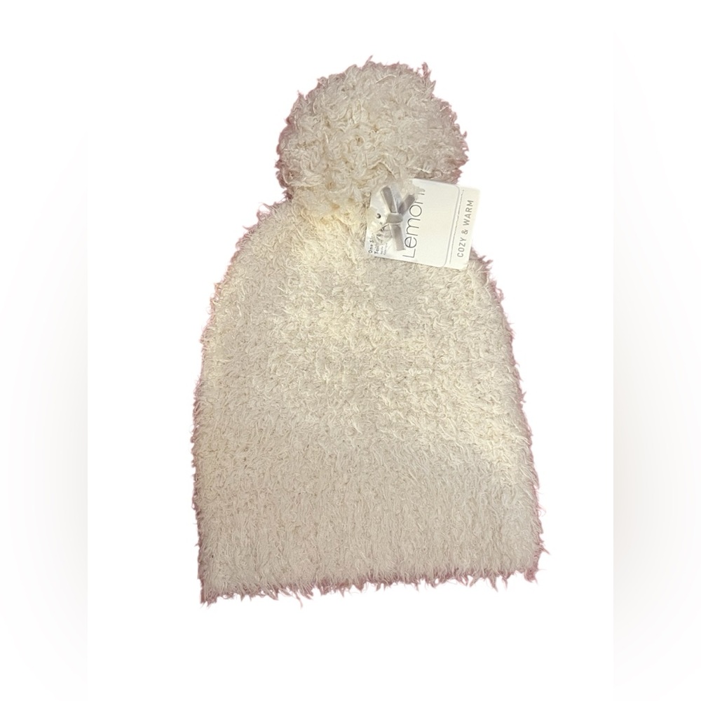 Lemon Cream Fuzzy Knit Beanie